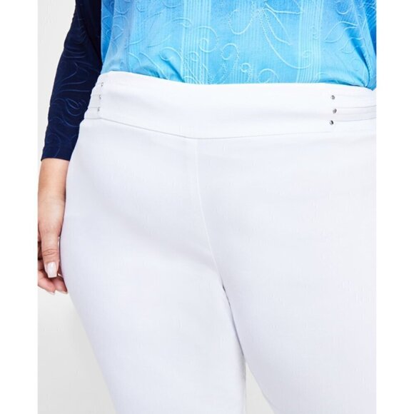 JM Collection Plus Size White Stretchy Tummy Control Pull-On Slim-Leg Pants NWT - Picture 3 of 8